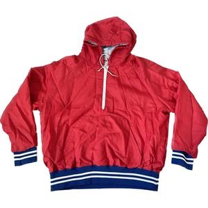 Vintage 80s Harv-Al Red Large 1/2 Zip USA Pullover Hooded Windbreaker Jacket VTG